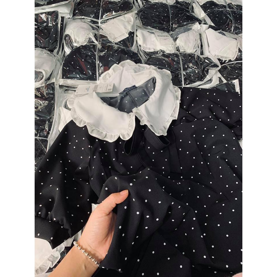 Đầm Nữ Suông Chấm Bi Cổ Bèo Trắng