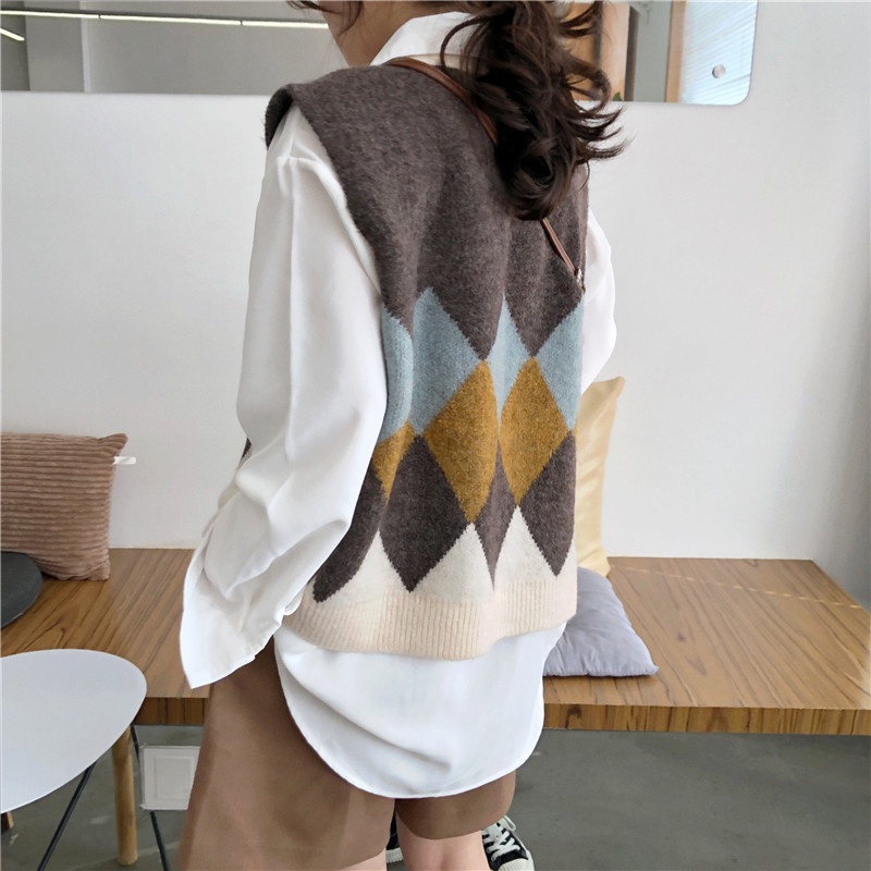 SUXI Áo Len Không Tay Cổ Chữ V Thiết Kế Thời Trang Cho Nữ
