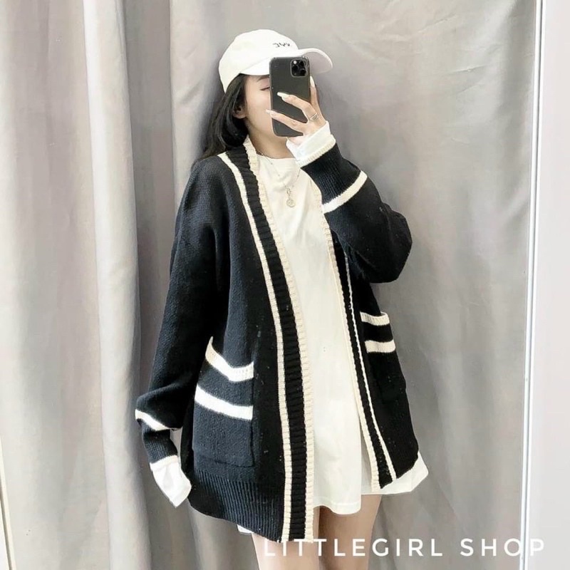 Áo khoác cardigan len viền sọc đen trắng siêu xinh | WebRaoVat - webraovat.net.vn