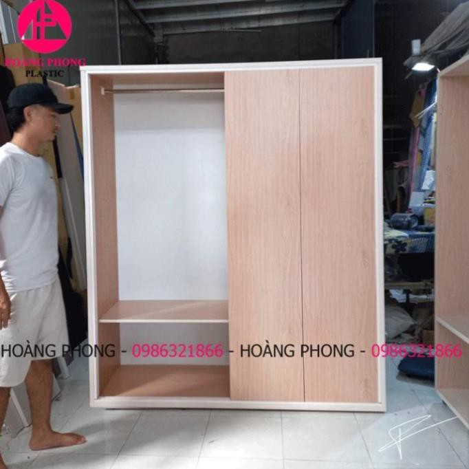 ( HÀNG CAO CẤP ) Tủ quần áo 4 cánh nhựa vân gỗ cửa lùa 1m62 x 1m85 Miễn phí vận chuyển