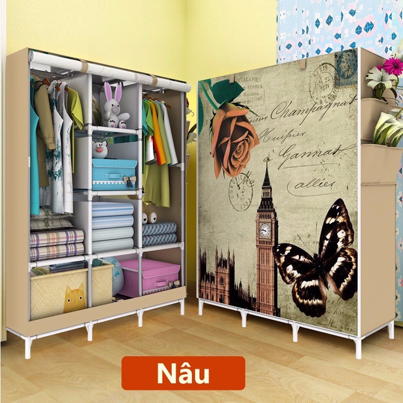 Tủ vải 3 buồng 8 ngăn họa tiết 3D - BX2119