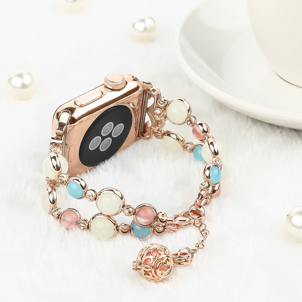 Dây Đeo Tay Ngọc Trai Dạ Quang Cho Đồng Hồ Thông Minh Apple Watch Series 6 / 5 / 4 / 3 / 2 / 1 / Se Iwatch 38mm 40mm 42mm 44mm