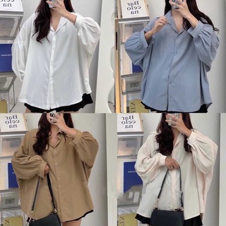 Áo sơ mi form rộng chất lụa tay bồng
