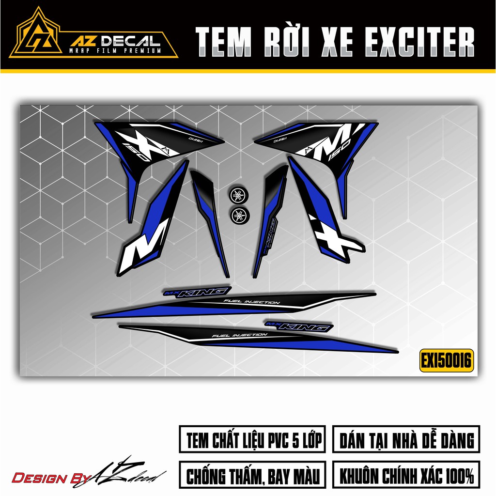 Tem Xe Exciter 150 Mẫu MX KING 02 | EX15016 | Tem Rời Ex 150 Chất Liệu Decal Cao Cấp Dán Tại Nhà