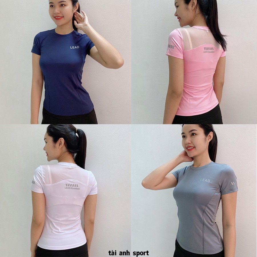 Áo nữ tập Gym, Yoga, Aerobic tay ngắn, chất thun 4 chiều - Lead lưới lưng