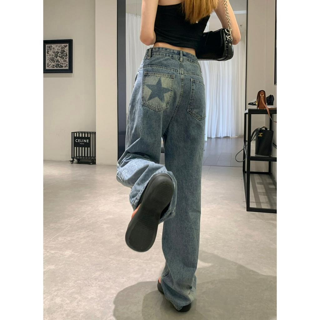 「 WELOVE1 」Quần Jean Dài Dáng Rộng Lưng Cao Dáng Suông Phong Cách Retro Ngôi Sao Hàn Quốc Giản Dị Mùa Hè Mới Dành Cho Bạn Nữ