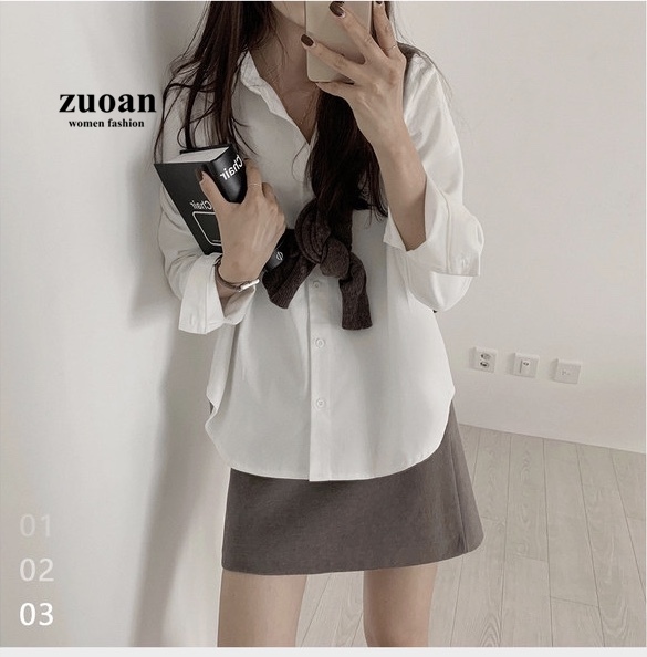 Áo sơ mi SUXI tay dài màu trơn đơn giản phong cách Hàn Quốc cho nữ