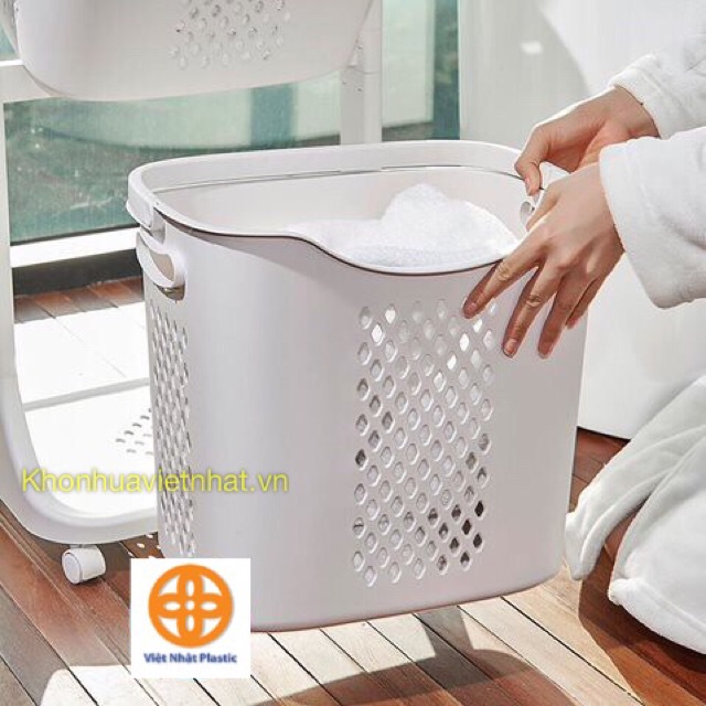 Giỏ caro cao đựng đồ đa năng có quai xách nhựa Việt Nhật, đựng quần áo thiết kế hiện đại