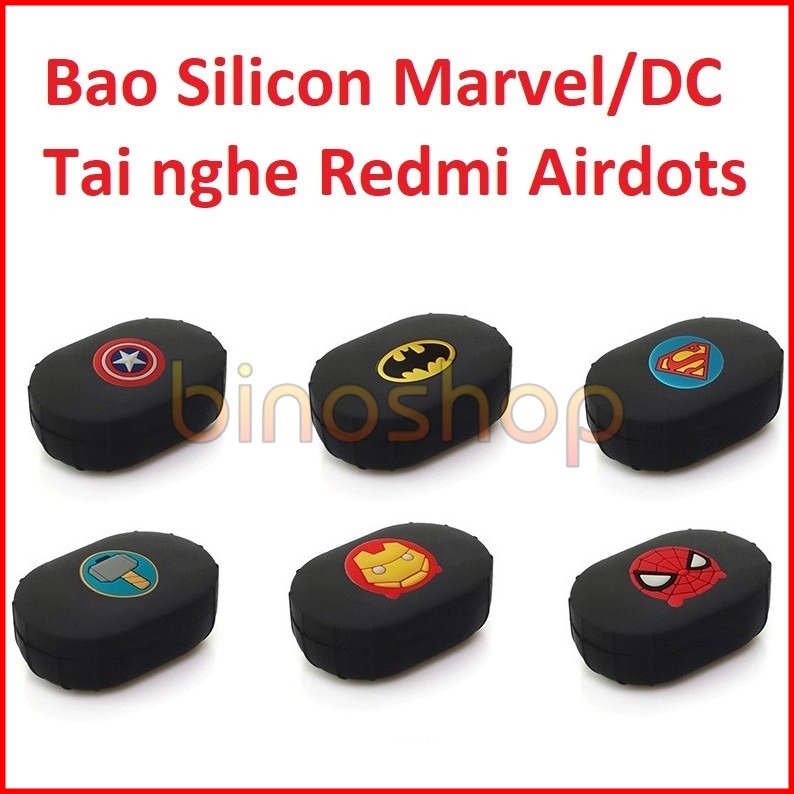 Bao silicon tai nghe Redmi Airdots logo Avenger, DC - Case bọc hộp sạc XIaomi Redmi Airdots logo Marvel, DC