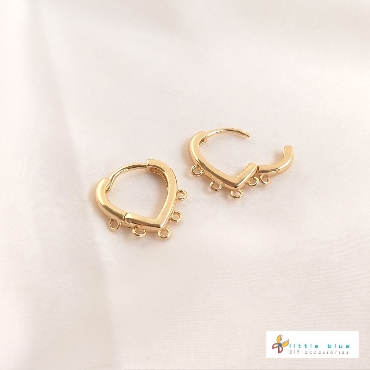 [little Blu] Khuyên Tai Móc Thủ Công Bằng Đồng 14K Hình Cỏ Bốn Lá/Trái Tim Tròn Màu Vàng Kim Thủ Công