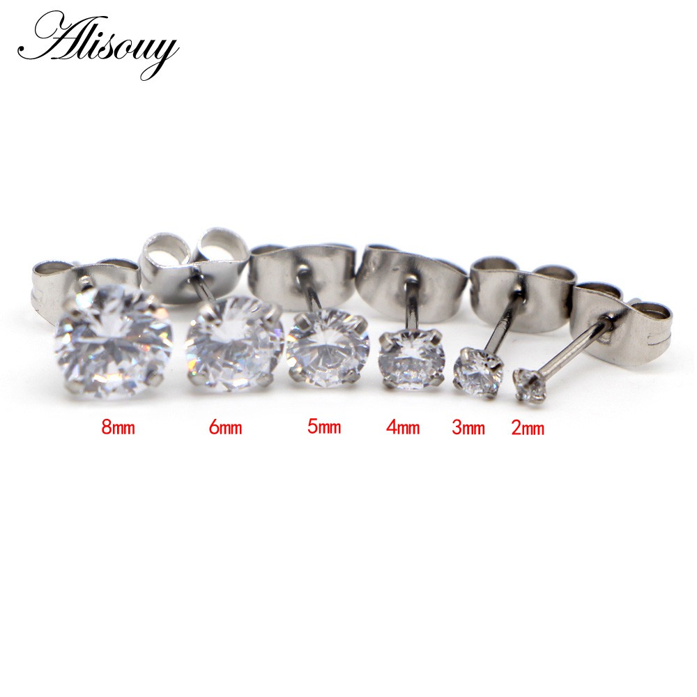 Set 2 Khuyên Tai Tròn Bằng Thép Không Gỉ 2-8mm Màu Sắc