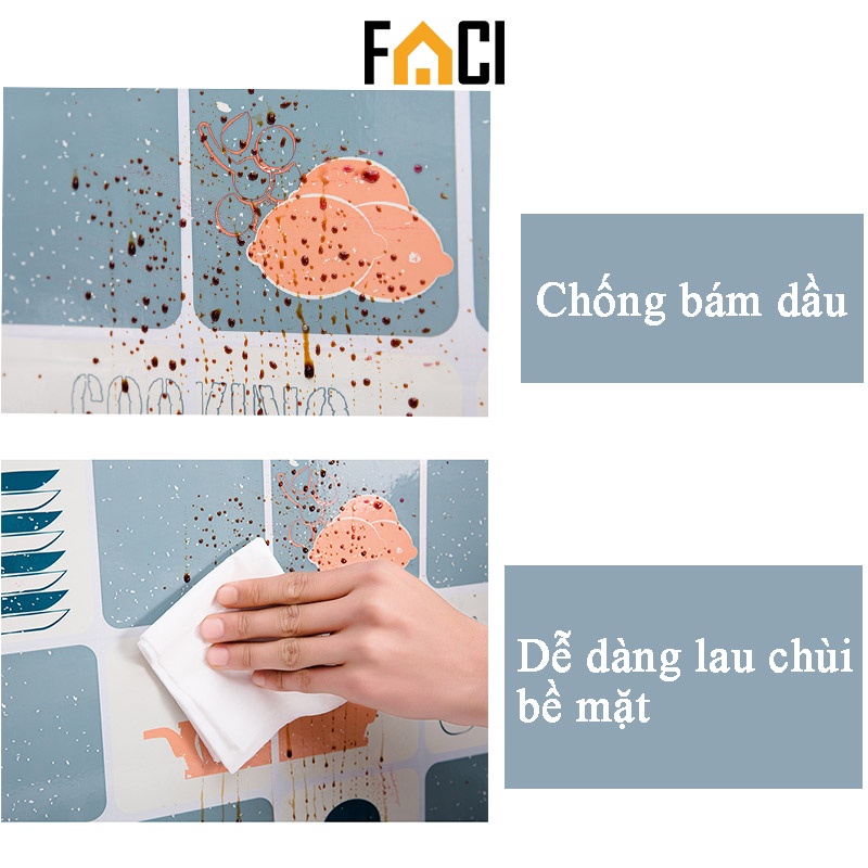 Giấy dán tường decal dán bếp chống dầu mỡ 3d chịu nhiệt 75*45cm Faci_Official