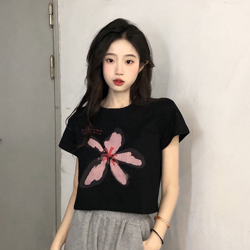 Jiashucheng Áo Thun Ngắn Tay Dáng Rộng Màu Đen Thời Trang Mùa Hè Cho Nữ