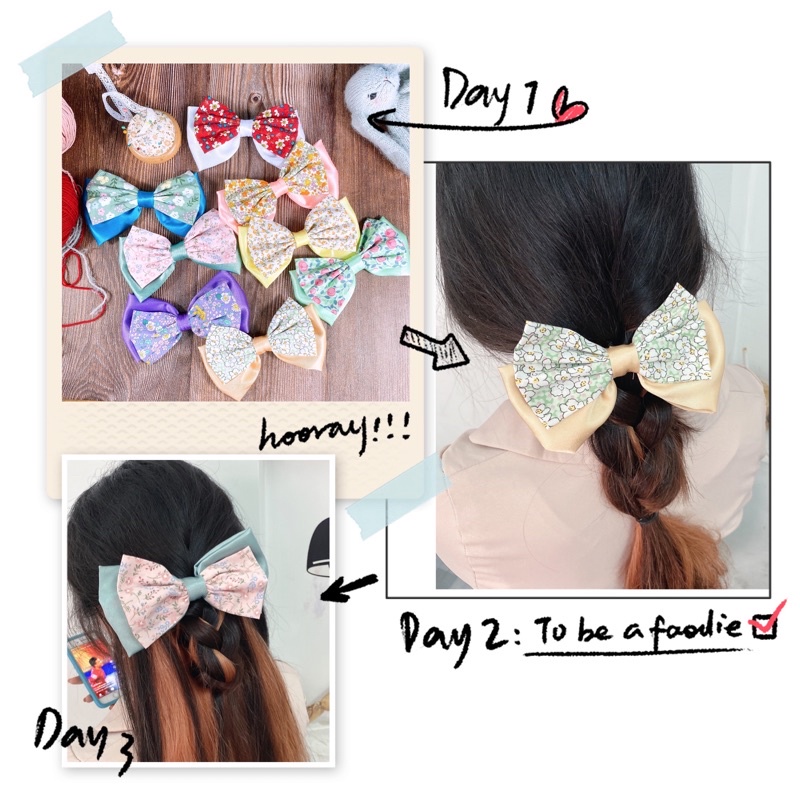 Kẹp tóc nơ hoa phối satin handmade cao cấp TÍM  STORE phụ kiện búi tóc nữ phong cách hàn quốc