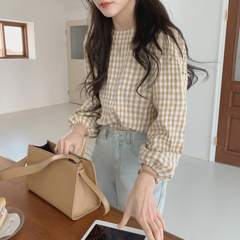 Áo sơ mi tay dài kẻ sọc ca rô thiết kế mới dành cho nữ