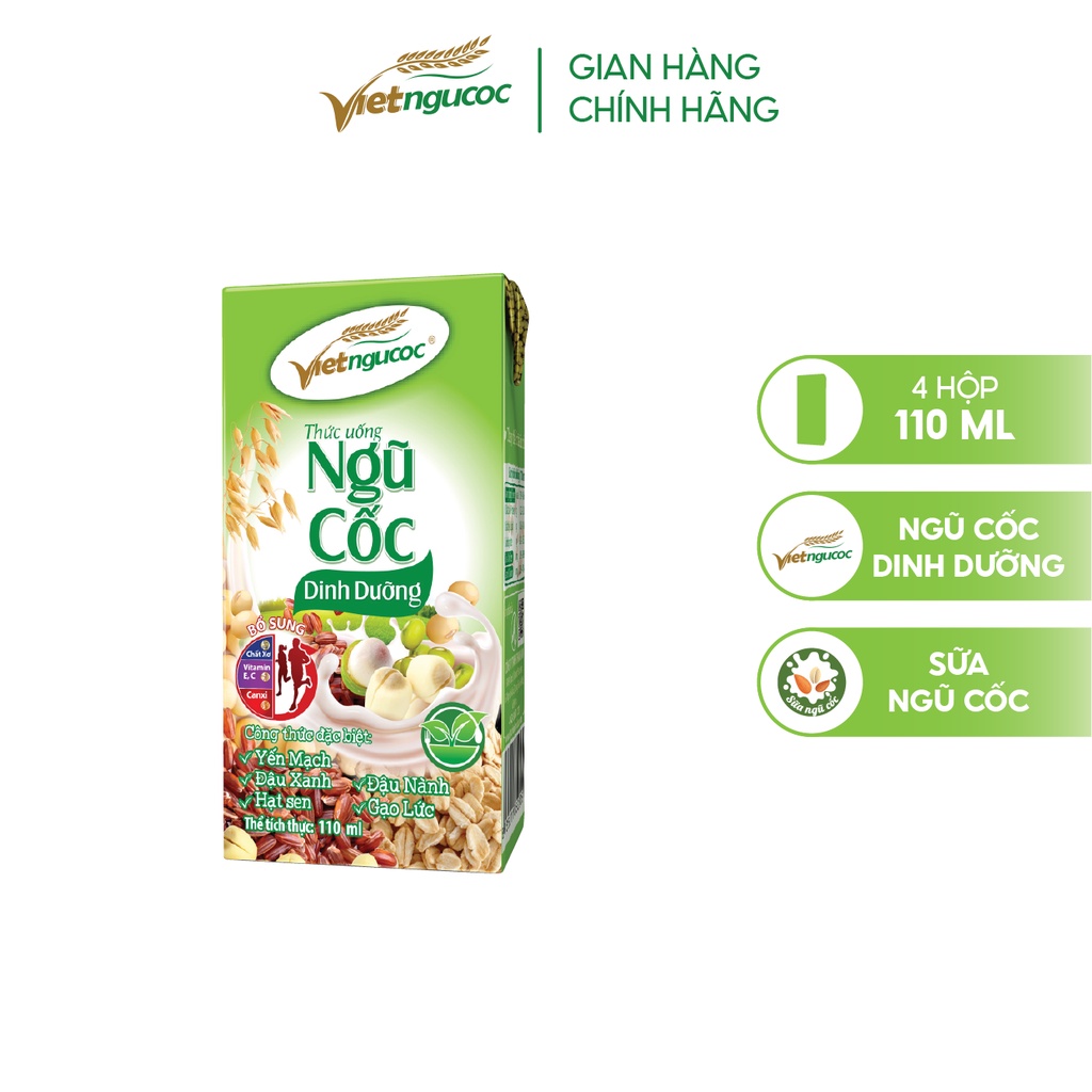 Sữa Ngũ cốc dinh dưỡng Việt Ngũ Cốc lốc 4 hộp 110ml/hộp
