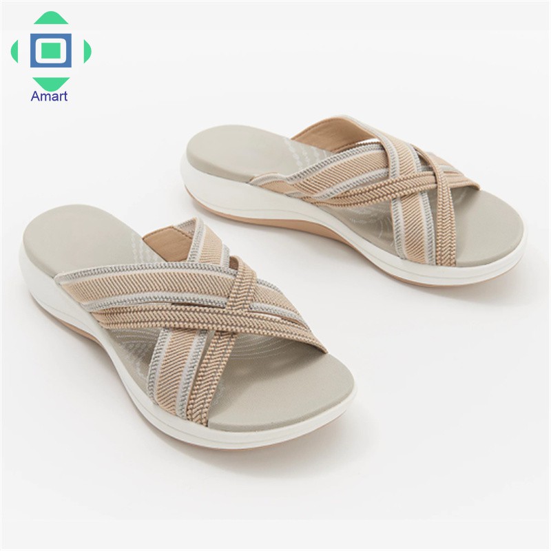 Stretch Cross Orthotic Slide Sandals High Arch Support Non Slip Shoes for Women Outdoor Indoor