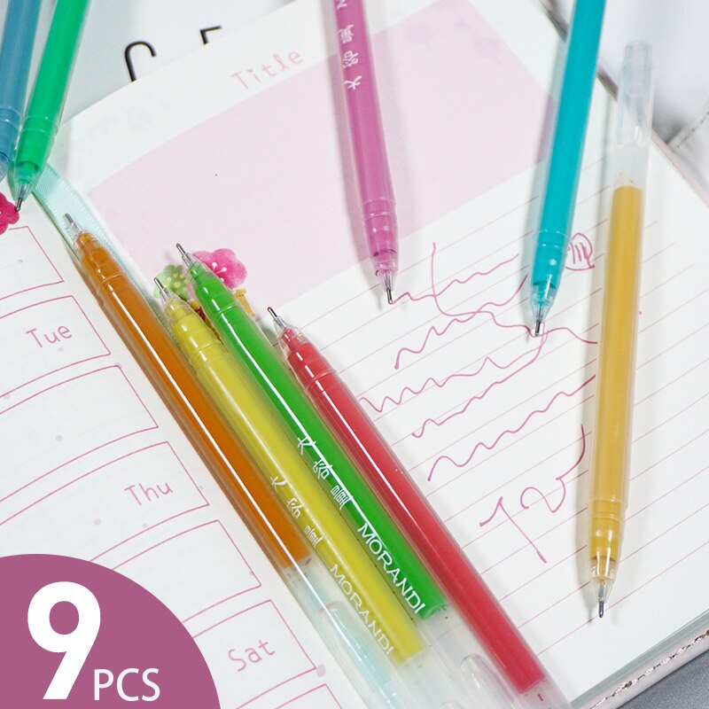 Set 9 bút mực gel nhiều màu sắc kích thước ngòi 0.5mm làm quà tặng văn phòng/trường học tiện dụng