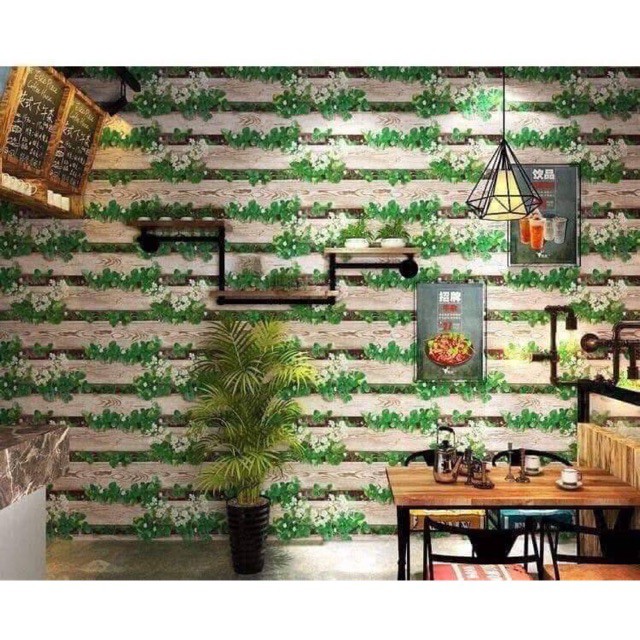 10mét giấy dán tường giả gỗ và dây leo xanh khổ rộng 45cm có keo dán sẵn