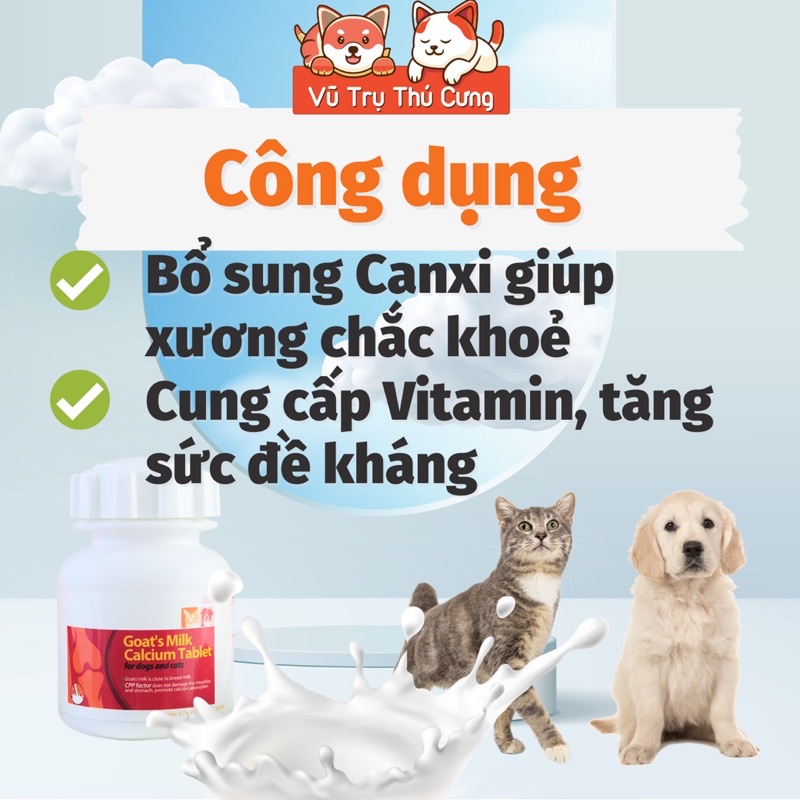 Viên canxi sữa dê Bioline cho chó mèo, hộp 160 viên