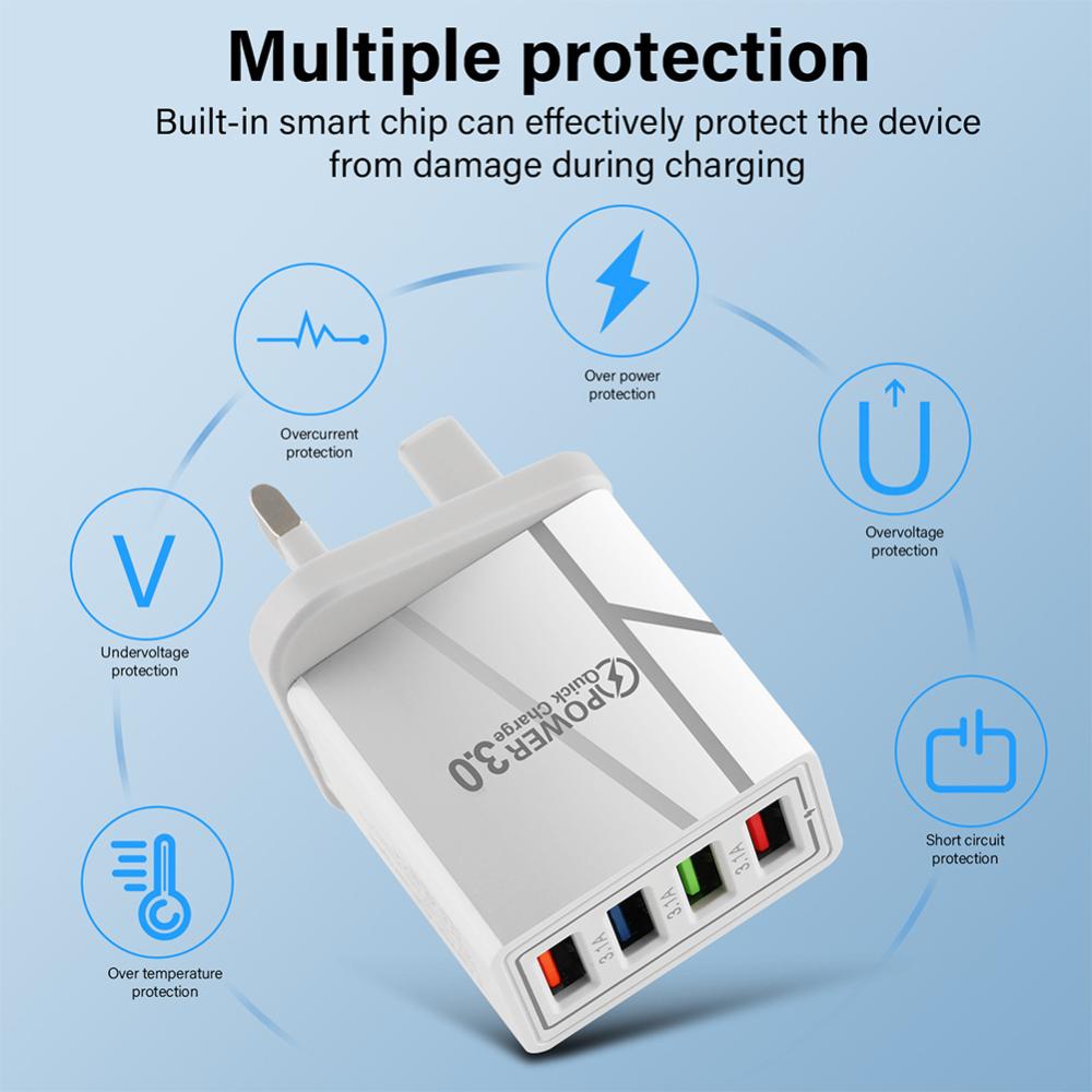 Củ Sạc Nhanh DIGIFOUNDER 4 Cổng USB 3.0 Cho iPhone Xiaomi Samsung Mobile QC 3.0 E9L1 Bộ sạc dự phòng