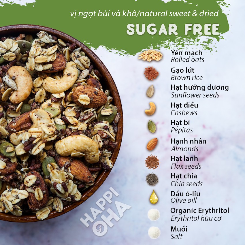 Granola Sugar Free 240/800g - Ngũ cốc ăn kiêng không đường HAPPI OHA