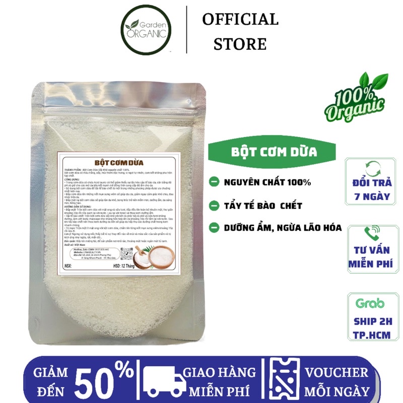 Bột cơm dừa 200gr - dịu da, sáng mịn, tẩy tế bào chết | Bột Natural