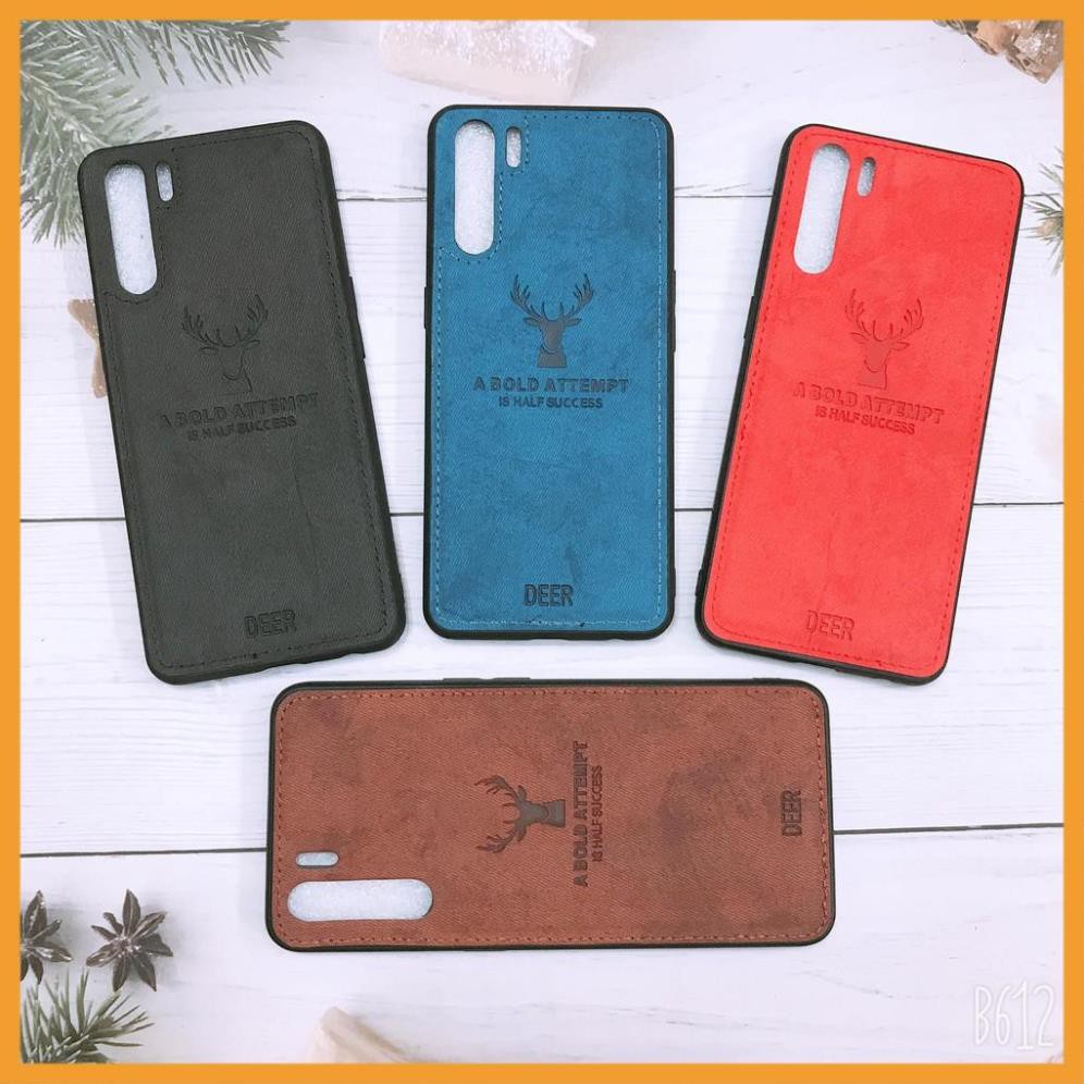Ốp lưng vải jeans Oppo A91 / Reno 3 khay silicon dẻo họa tiết đầu hươu chống sốc