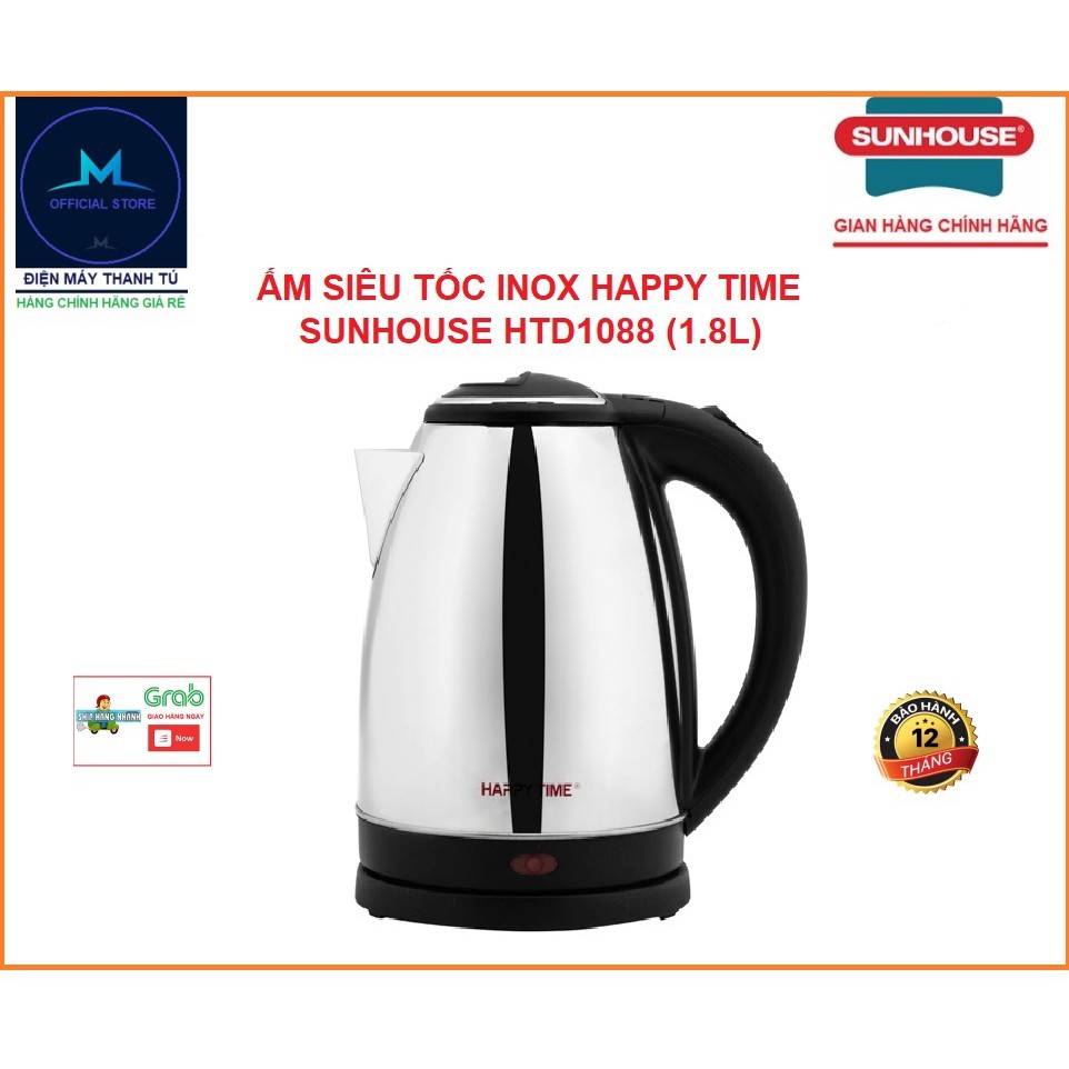 HTD1088 - ẤM SIÊU TỐC INOX SUNHOUSE HAPPY TIME (1.8 LÍT) - BẢO HÀNH CHÍNH HÃNG 12 THÁNG