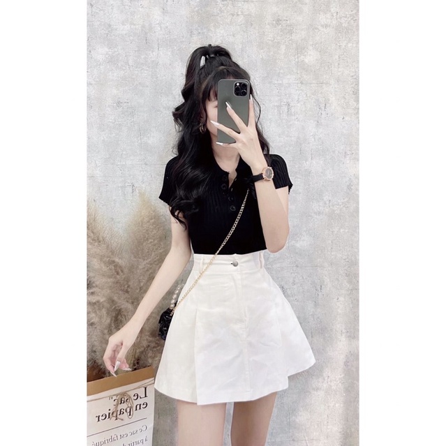Quần giả váy chất KaKi phối lưng thun, phong cách Hàn Quốc cực xinh
