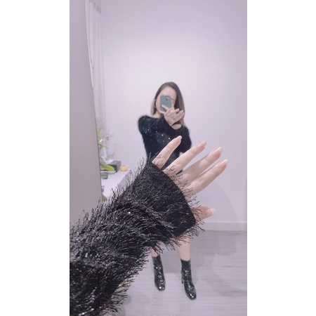 Đầm lông trễ vai tay dài freesize dưới 51kg - hình thật Carotshop | BigBuy360 - bigbuy360.vn