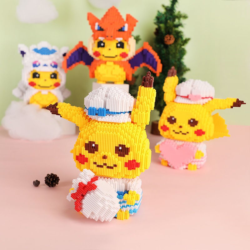 Lego tương thích Hạt kim cương siêu nhỏ lắp ráp Khối xây dựng Pokemon Pikachu Đồ chơi Quà tặng cực khó cho bé tra