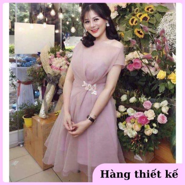 ( Hàng cao cấp ) Đầm Dự Tiệc Lưới Xốp Lệch Vai Form Xòe Nhẹ Cài Hoa Eo Có Sẵn Mút Ngực Cực Xinh | BigBuy360 - bigbuy360.vn
