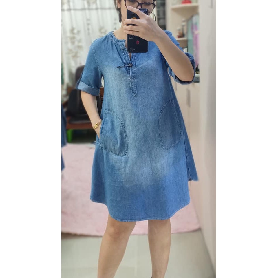 ĐẦM DENIM CỔ TRÒN THỜI TRANG-MÃ MJ04