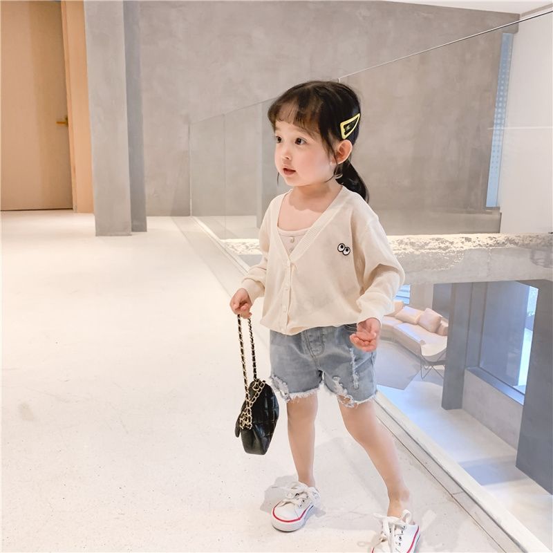 Hàng Mới Về Mới Áo Khoác Cardigan Dệt Kim Mỏng Thoáng Khí Thoải Mái Phong Cách Mùa Hè Cho Bé Gái