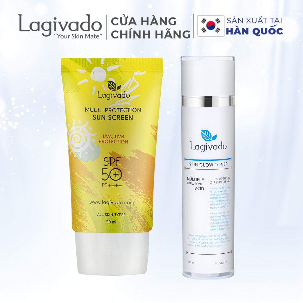 Bộ chăm sóc da mặt Hàn Quốc Lagivado gồm Kem chống nắng 30 g và nước hoa hồng Skin Glow 120 ml