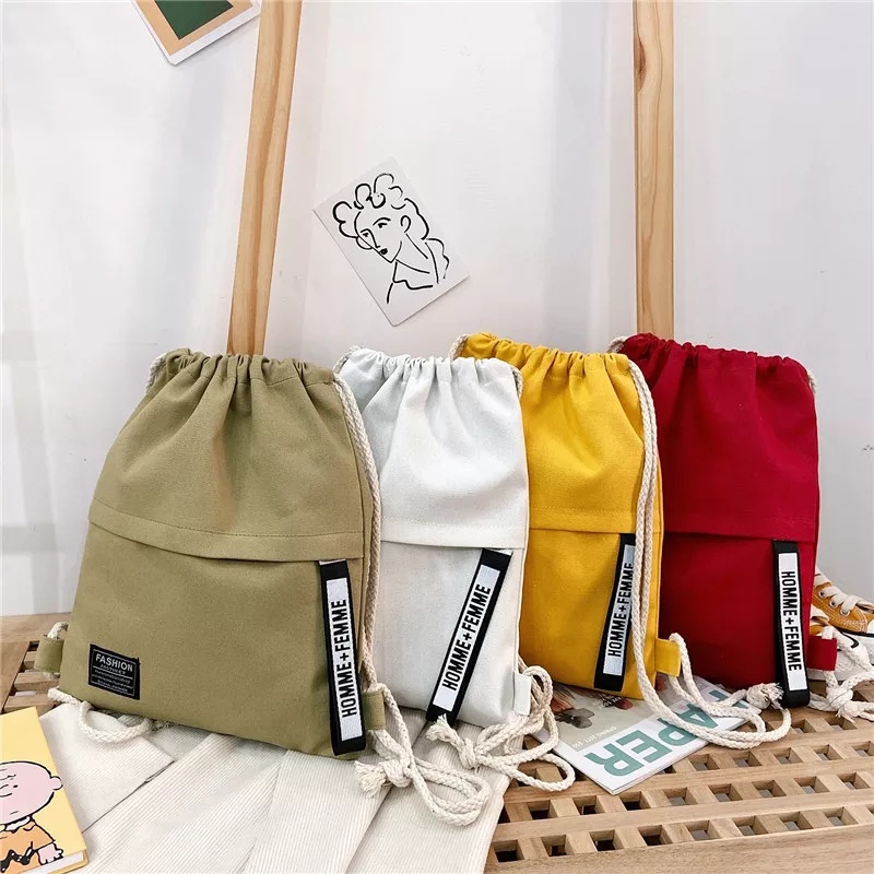 Balo Dây Rút Bằng Vải Canvas Đa Năng Thời Trang Hàn Quốc Dành Cho Nam Nữ