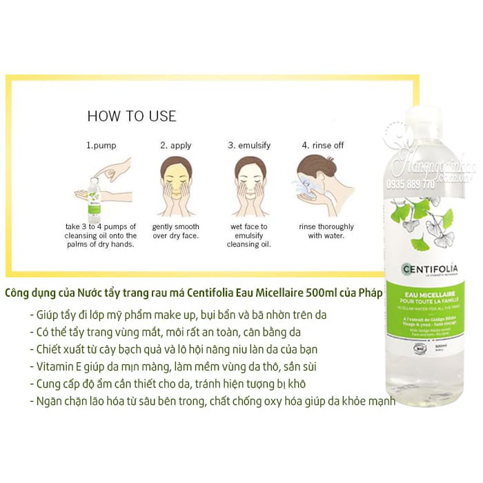 Nước tẩy trang rau má Centifolia Eau Micellaire 500ml  Pháp