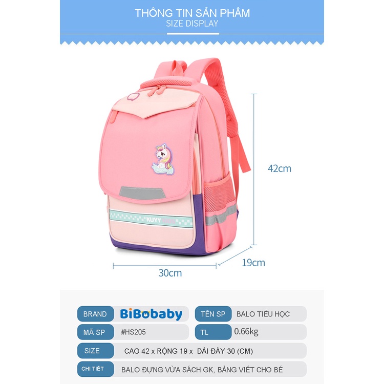 Balo đi học cho bé tiểu học cặp sách trẻ em học sinh vải oxford cao cấp Bibobaby HS205