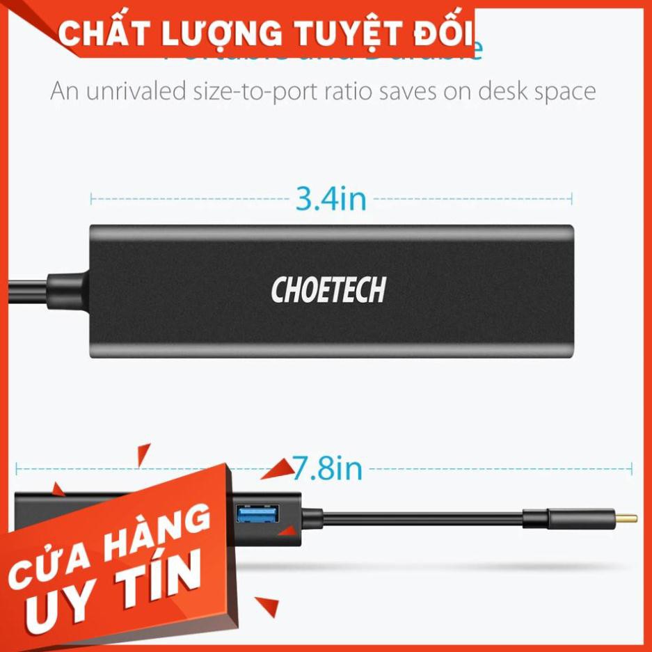 Hub Adapter chuyển đổi 4 in 1 Type-C ra 3 cổng USB 3.0 & cổng LAN RJ45 hiệu CHOETECH U02BK dùng cho Macbook / Laptop