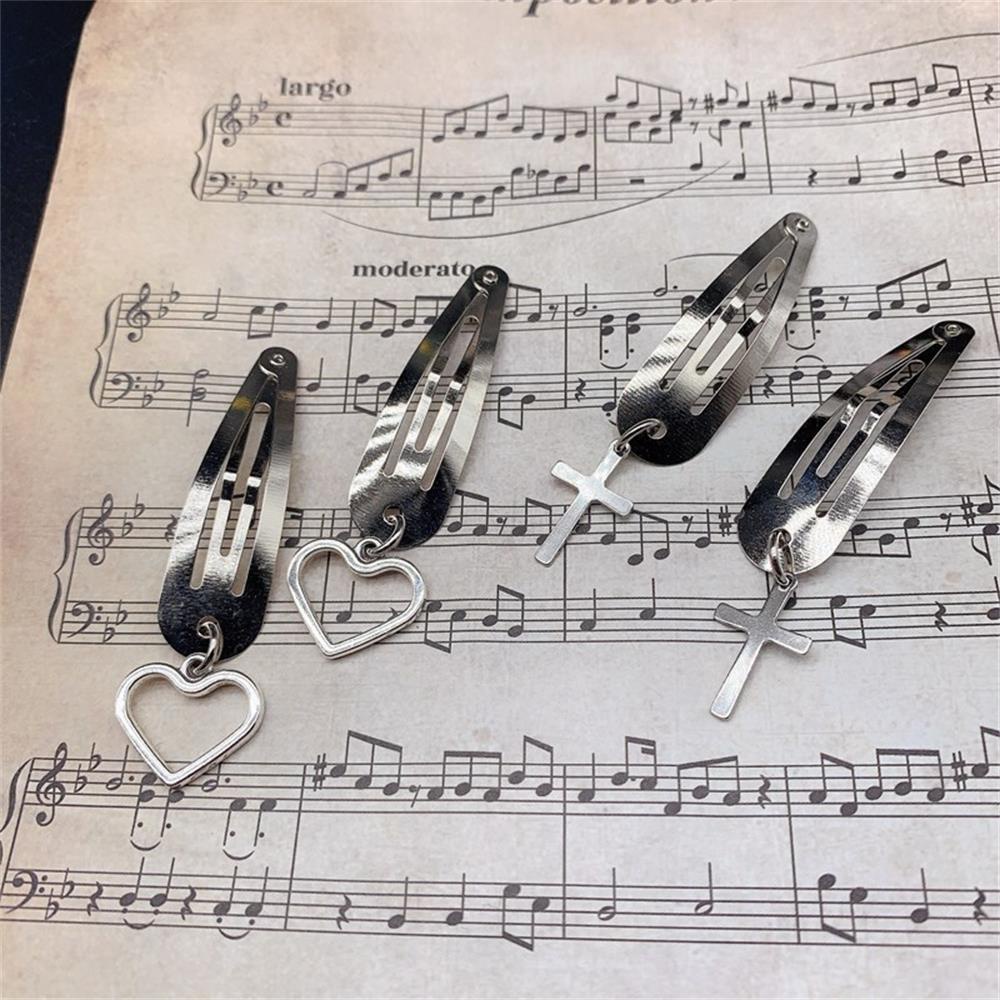 (Hàng Mới Về) 1 Cặp Kẹp Tóc Kim Loại Hình Trái Tim / Chữ Thập Phong Cách Harajuku Thời Trang