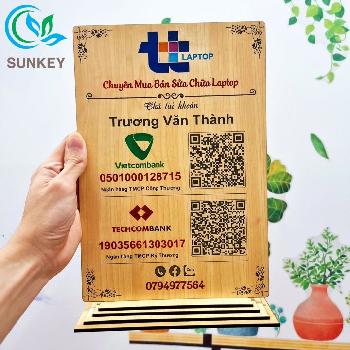 Bảng Số Tài Khoản Ngân Hàng – Khắc Mã QR, Menu Để Bàn – Khắc Tên Shop – Thiết Kế Miễn Phí Theo Yêu Cầu