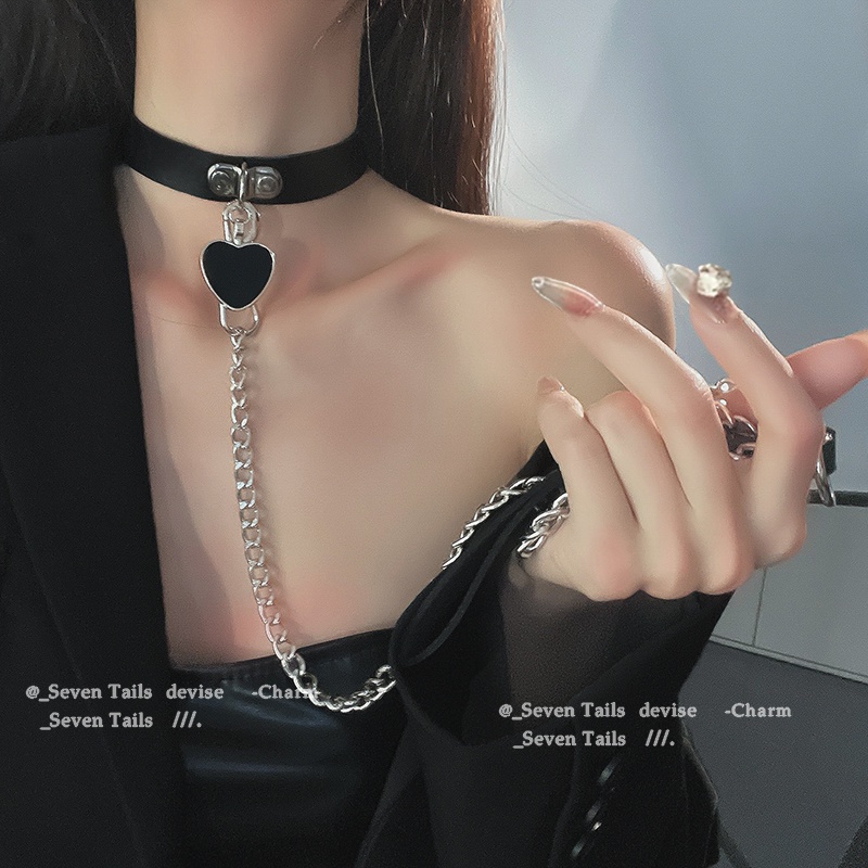 Vòng Cổ Dây Xích Ngắn Mặt Trái Tim Phong Cách Hàn Quốc Cổ Điển Cá Tính Dành Cho Nữ