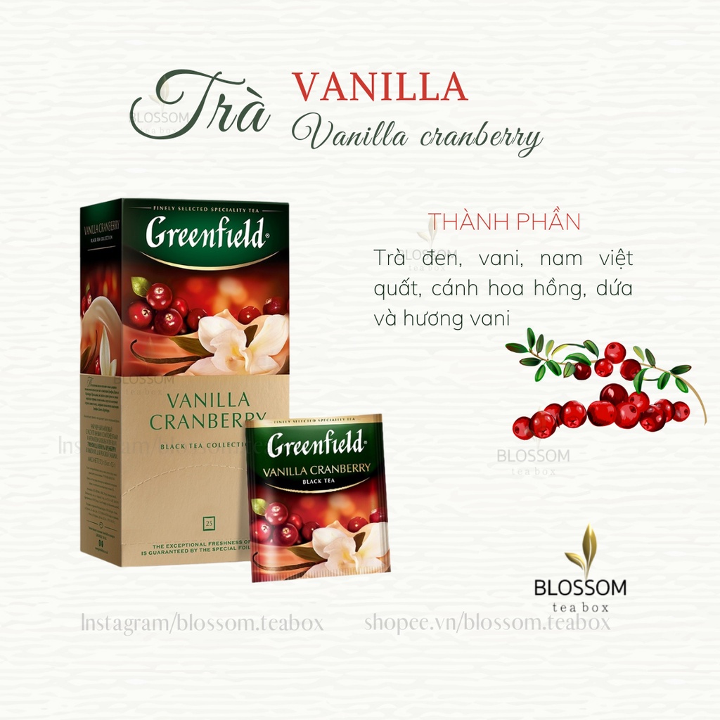 Trà hoa quả Greenfield 25 gói: Blueberry night, Currant Mint, Summer Bouquet, Mellow Peach...