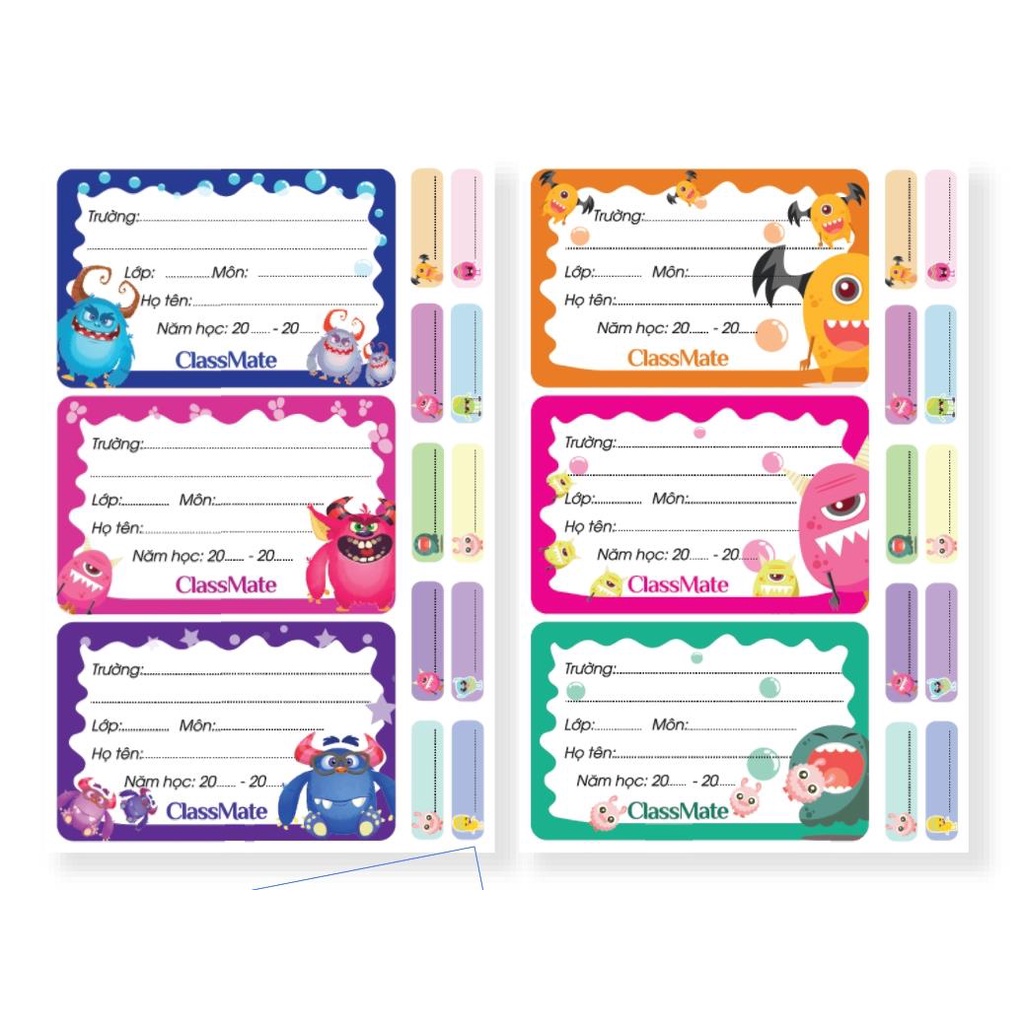 Nhãn Vở Có Keo Dán Sẵn CLASSMATE Chất Liệu Giấy Bóng Nổi Bật, Họa Tiết Monster Dễ Thương 15 Cái/Tập CL-NT223