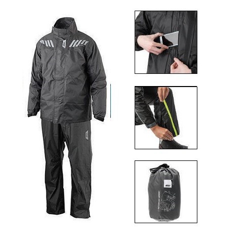 Áo Mưa Bộ Givi Chính Hãng RRS04 Đen - Áo Mưa Bộ Đi Phượt - Bảo Hành Chính Hãng