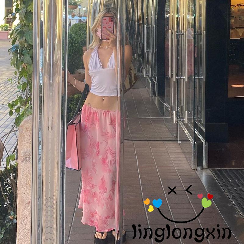 Chân Váy Dài Lưng Thấp Dáng Rộng In Hoa Thời Trang Mùa Hè Cho Nữ y2k