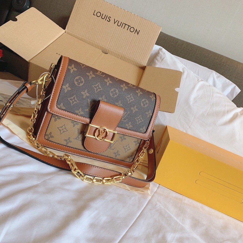 Túi đeo chéo lv dauphine super fullbox nam châm size 25 kèm dây da + xích kèm ảnh thật tự chụp