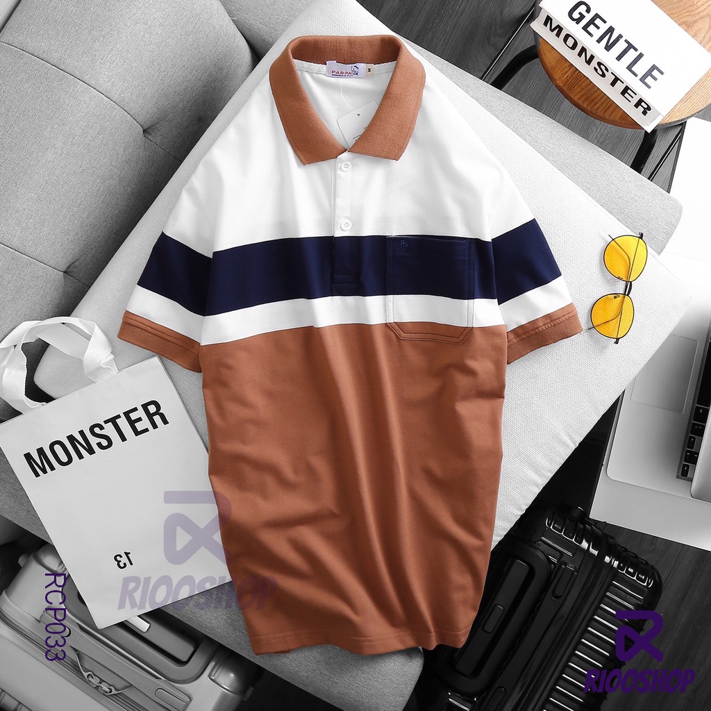 Áo phông nam có túi có cổ cao cấp phối màu đẹp RCP033 - áo polo nam cotton Riooshop
