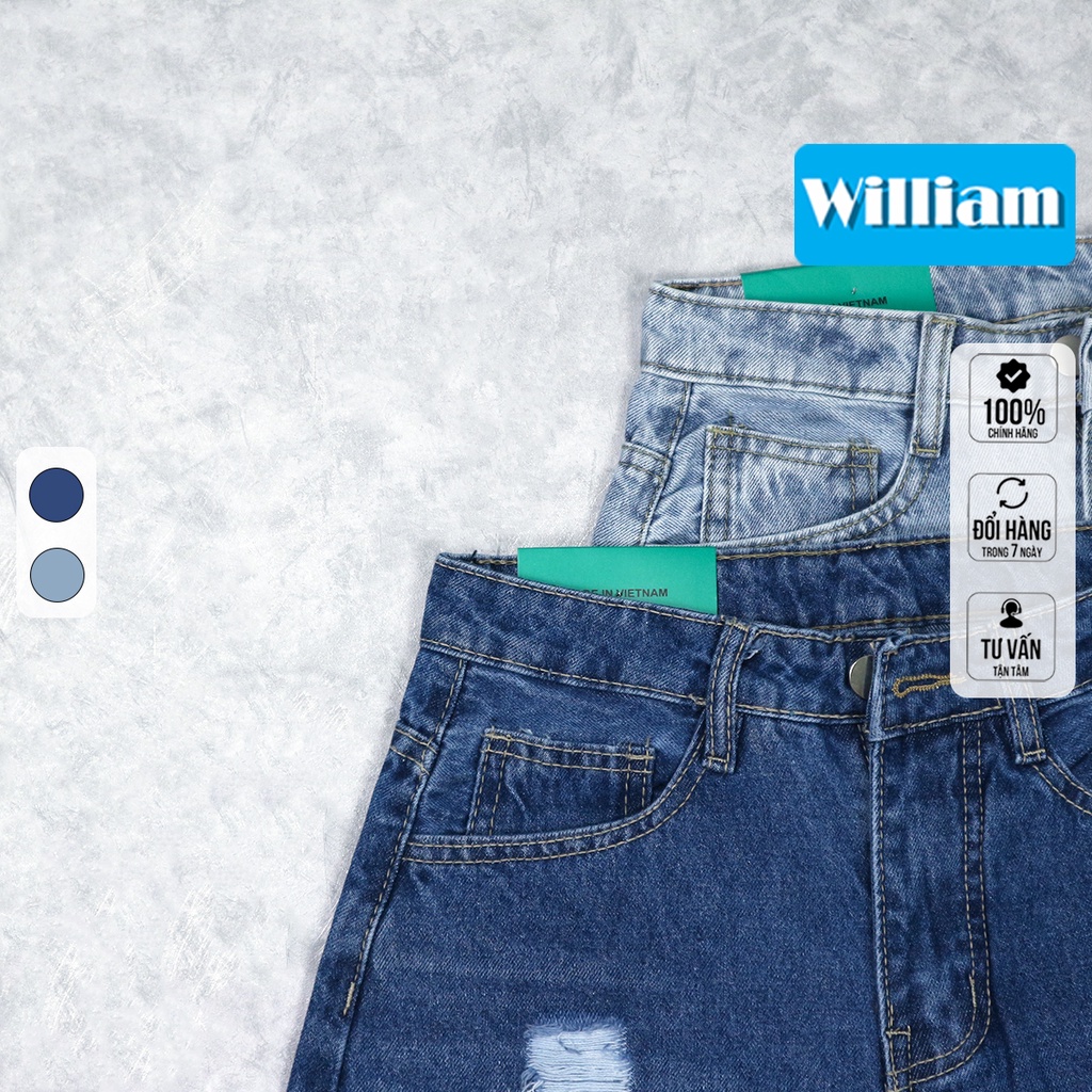 Quần jean nữ baggy ống rộng rách gối, chất jean denim cực đẹp William - AT170